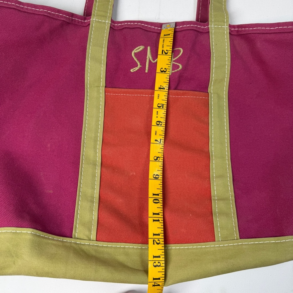 LL bean Boat And Tote Vintage Bag Large Color Block Monogram Canvas Fuchsia - Picture 14 of 16